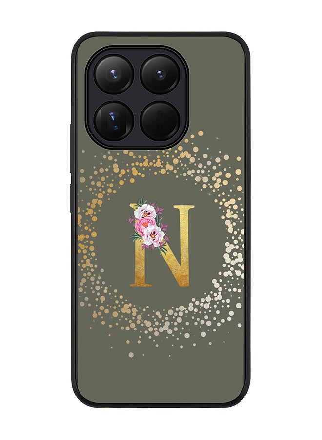 For Xiaomi 15T Case,Slim fit Camera Protection, Shockproof Thin Phone cover  - Custom Monogram Floral - N  (Olive Green )